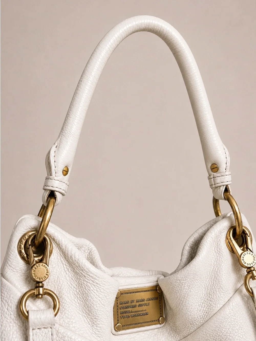 Marc by Marc Jacobs Standard Supply Workwear Hobo White Pebbled Leather Bag